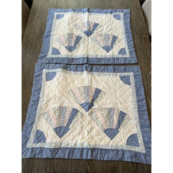 Genuine Hand Made Patchwork 100% Cotton Quilt Set 3 Pieces  VTG Quilted Patchwork Pillow Shams Set Of 2 Hand Stitched Queen Fan Print
